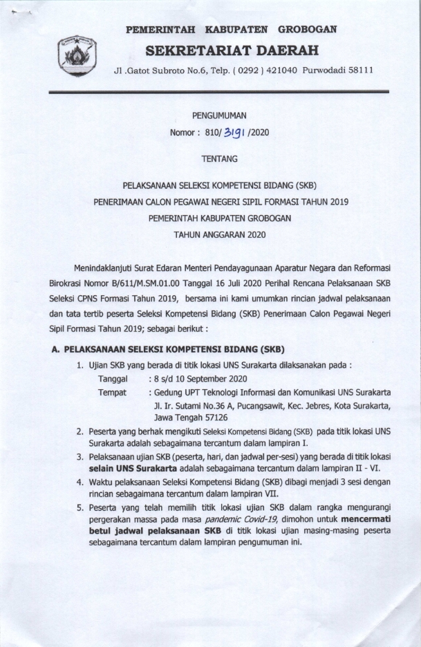 PENGUMUMAN JADWAL SKB CPNS