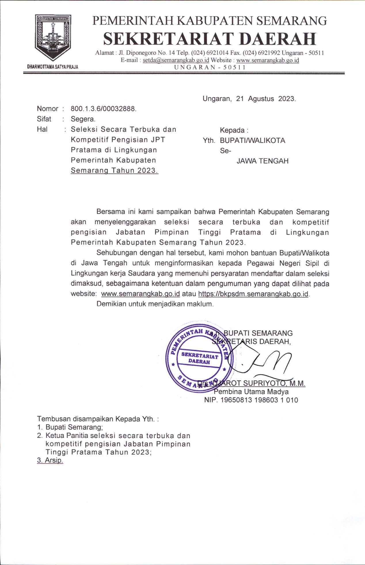 Edaran Selter JPT 2023 ke KabKot page 0001