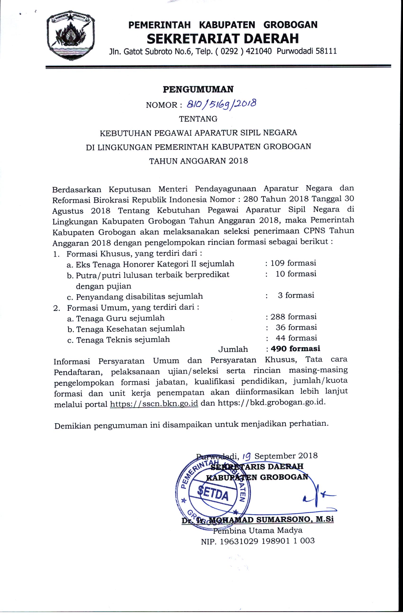 PENGUMUMAN FORMASI 2018 JPEG